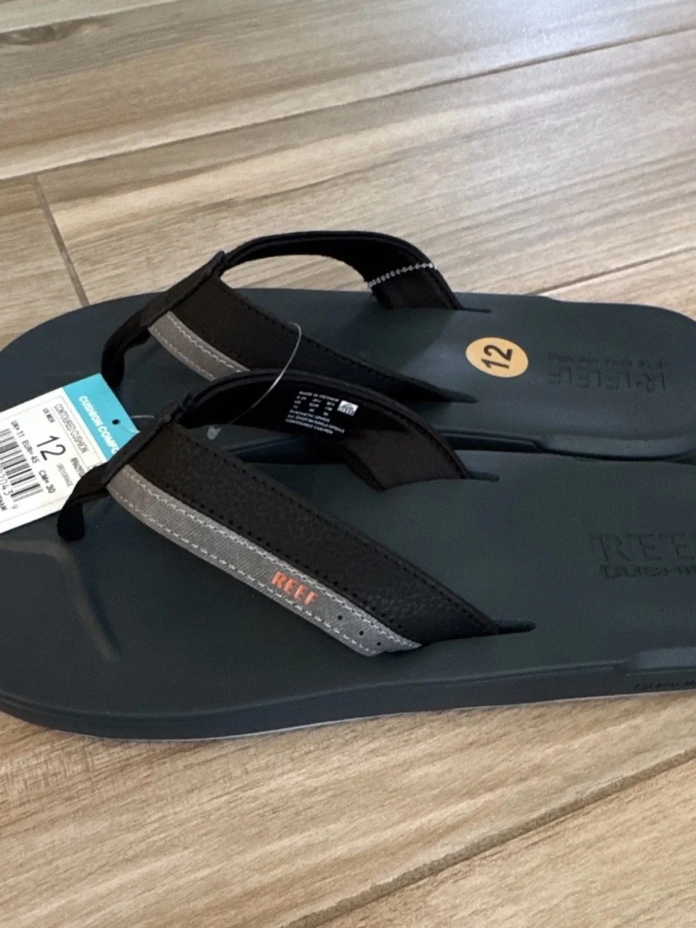 Reef Cushion Comfort Cushioned Flip Flop Sandals Black/Gray Men 12